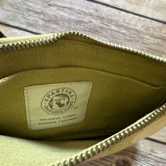 Spartina 448 - Multicolor Linen Wristlet  Leather Accents Green Pink - Picture 5 of 5